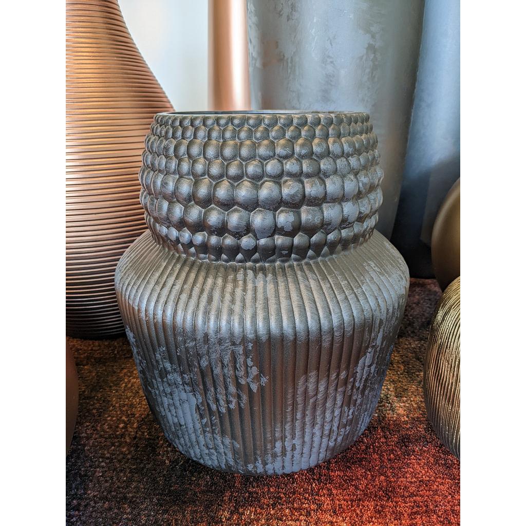 Vase en céramique strié gris anthracite