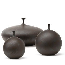 Vase en céramique lisse gris, doré et cuivré H 26 cm